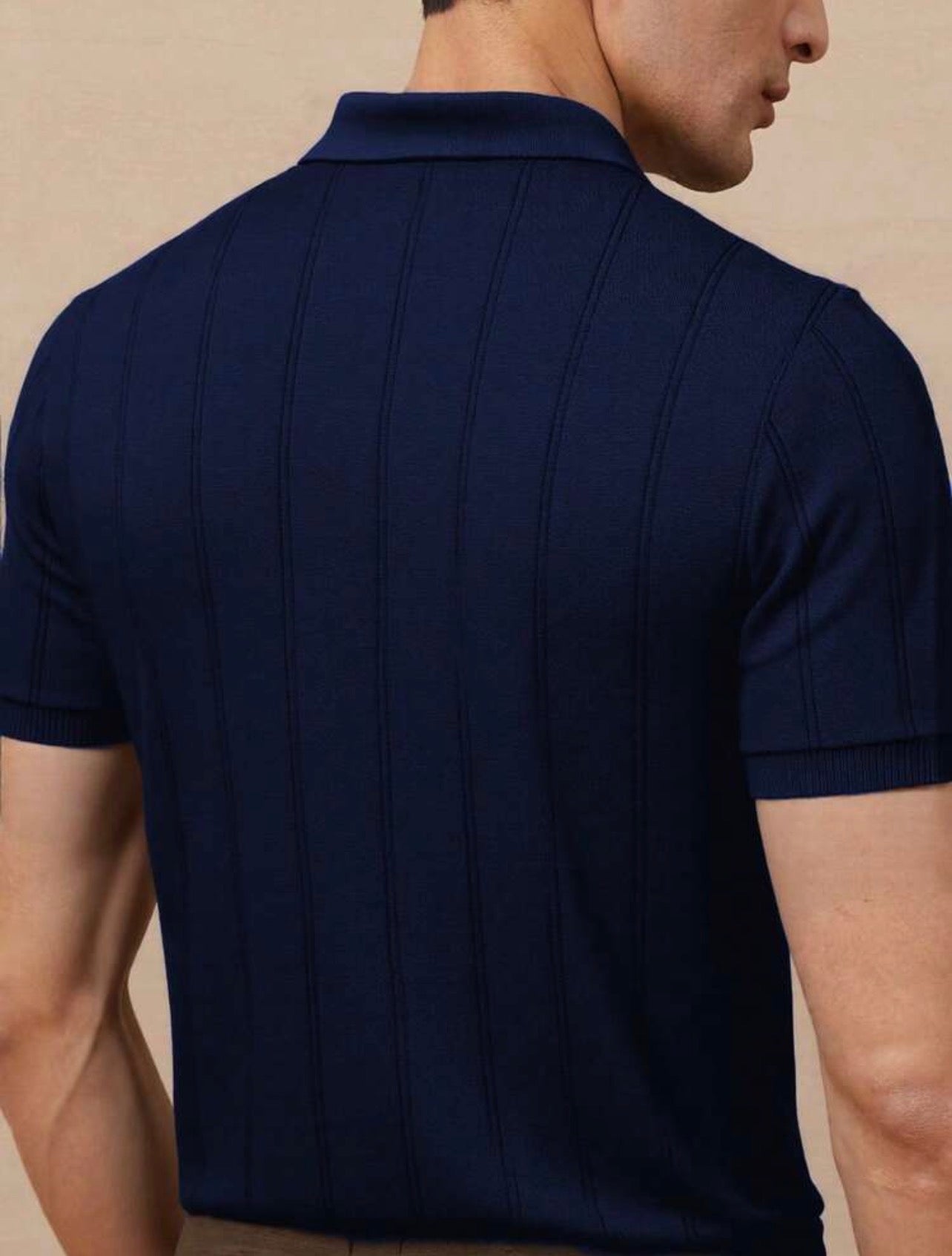 Men’s Ribbed Knit Polo Neck Short Sleeve Top – Casual Daily Wear Shirt