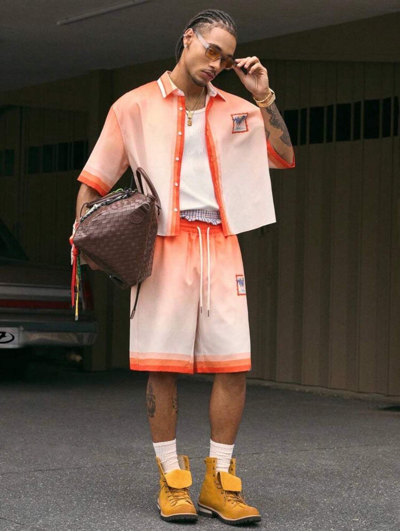 Men’s Printed Polo Shirt & Shorts Two-Piece Set – Loose Fit Streetwear Outfit