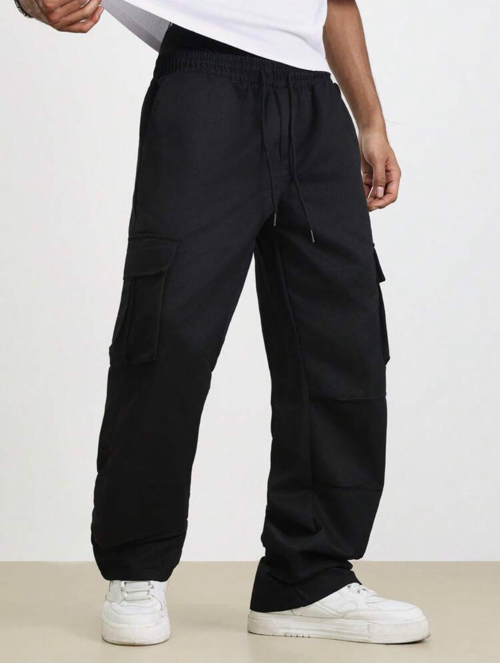 Men’s Oversized Baggy Cargo Pants with Flap Pockets & Drawstring Waist – Casual Streetwear Trousers
