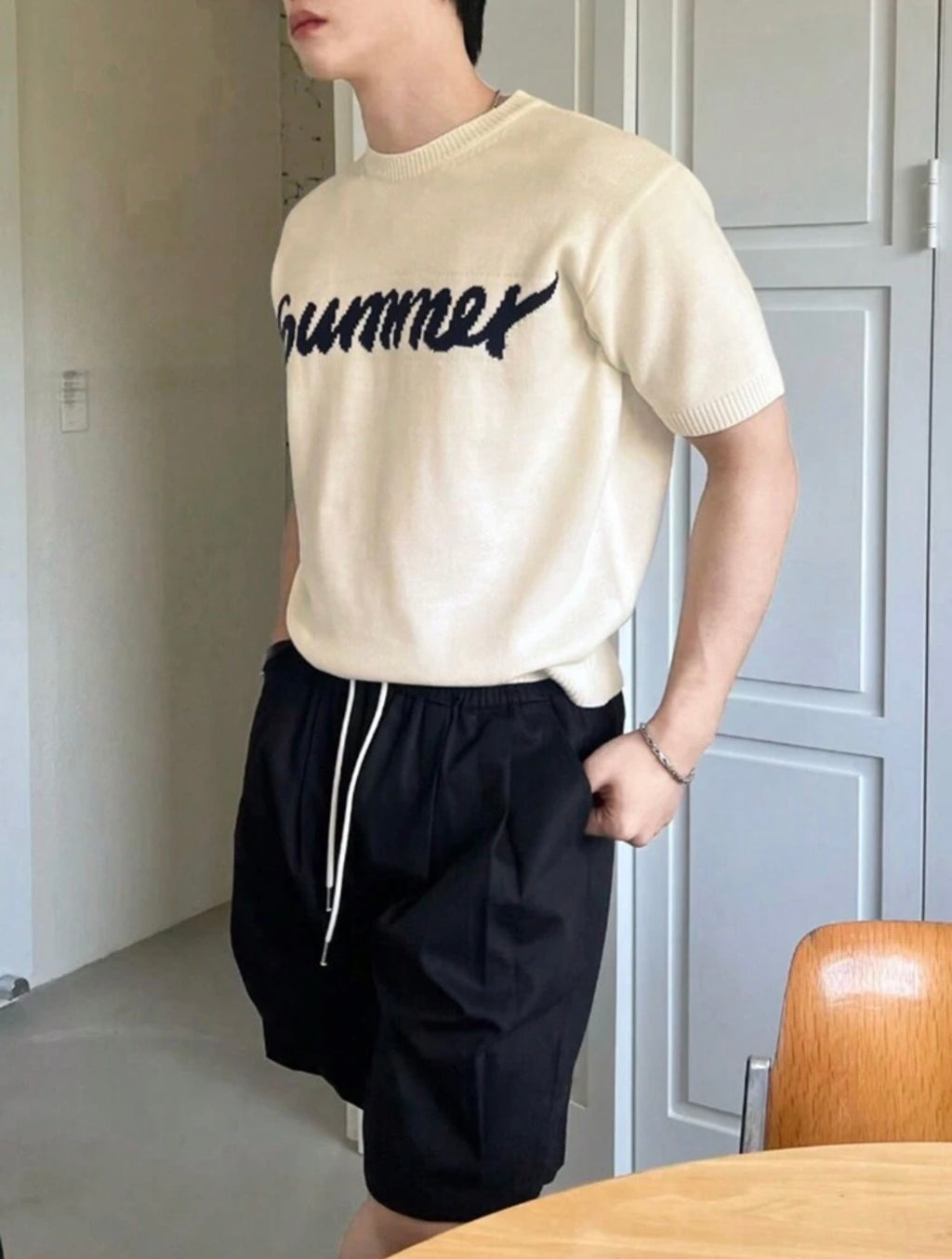Men’s Letter Jacquard Knit Top – Versatile Casual Pullover