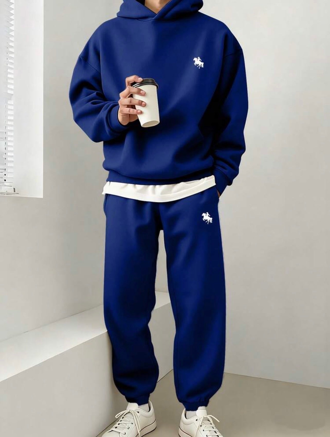 Men’s Horse Logo Hoodie & Sweatpants Two-Piece Sportswear Set – Casual Autumn Outfit