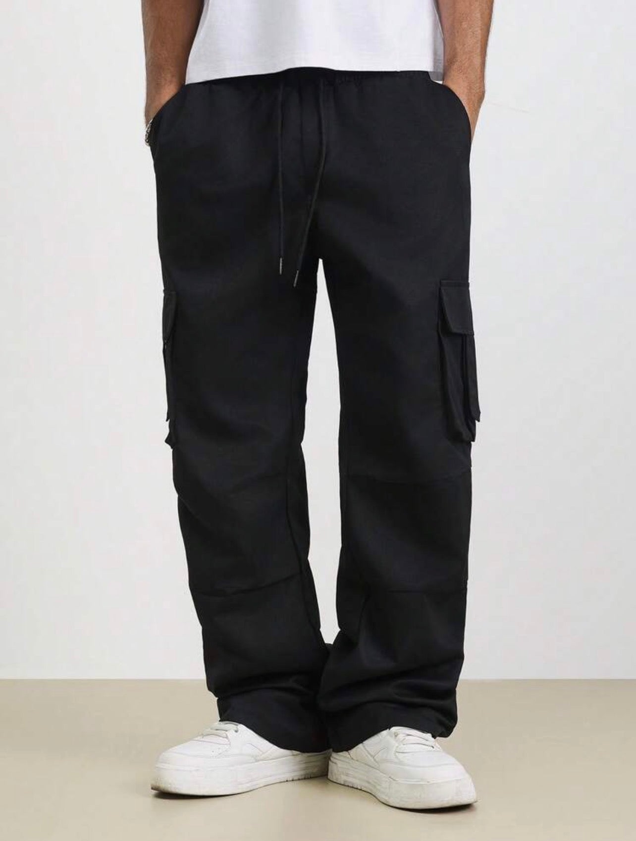 Men’s Oversized Baggy Cargo Pants with Flap Pockets & Drawstring Waist – Casual Streetwear Trousers
