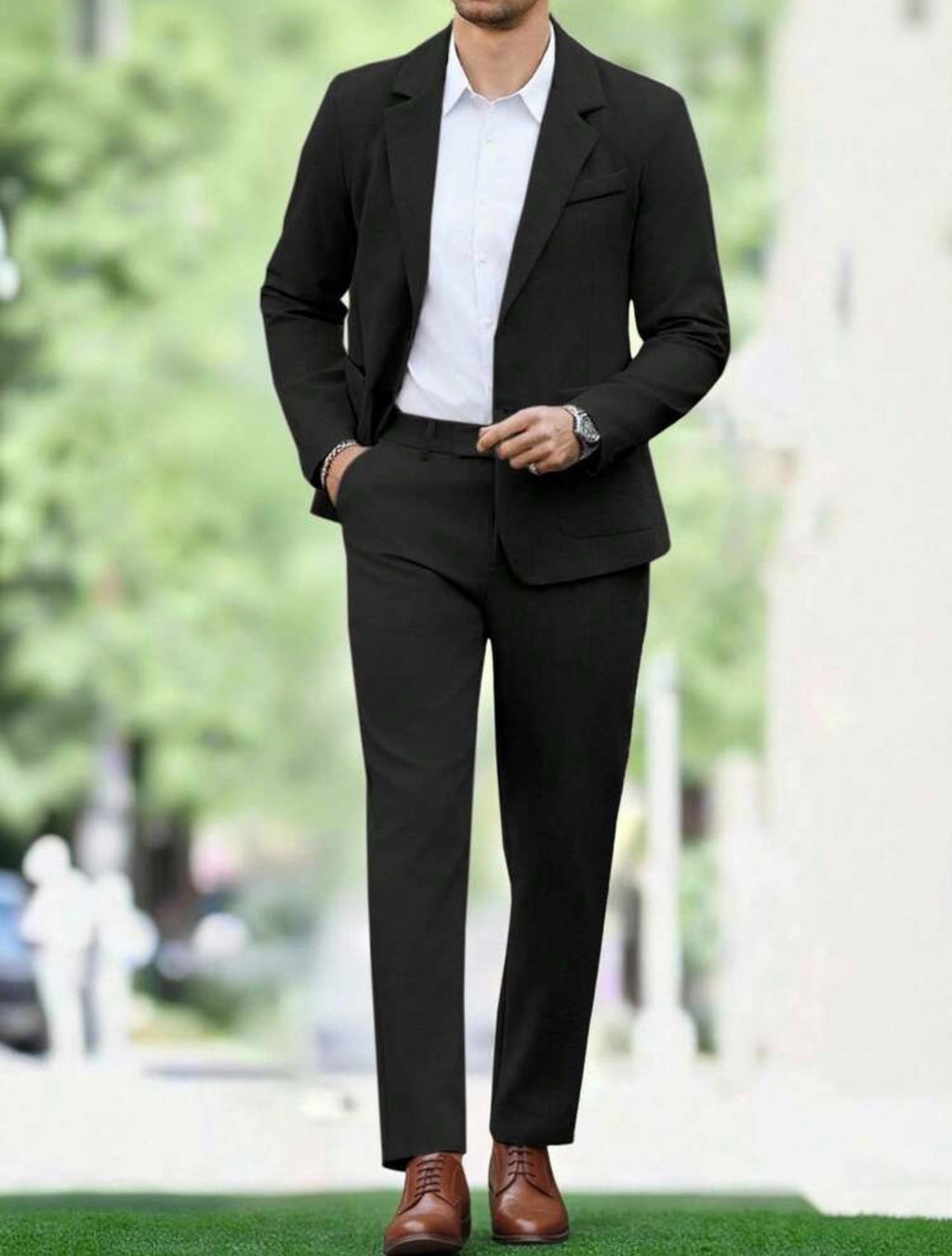 Men’s Solid Color Business Suit Set – Blazer & Pants Two-Piece Formal Outfit