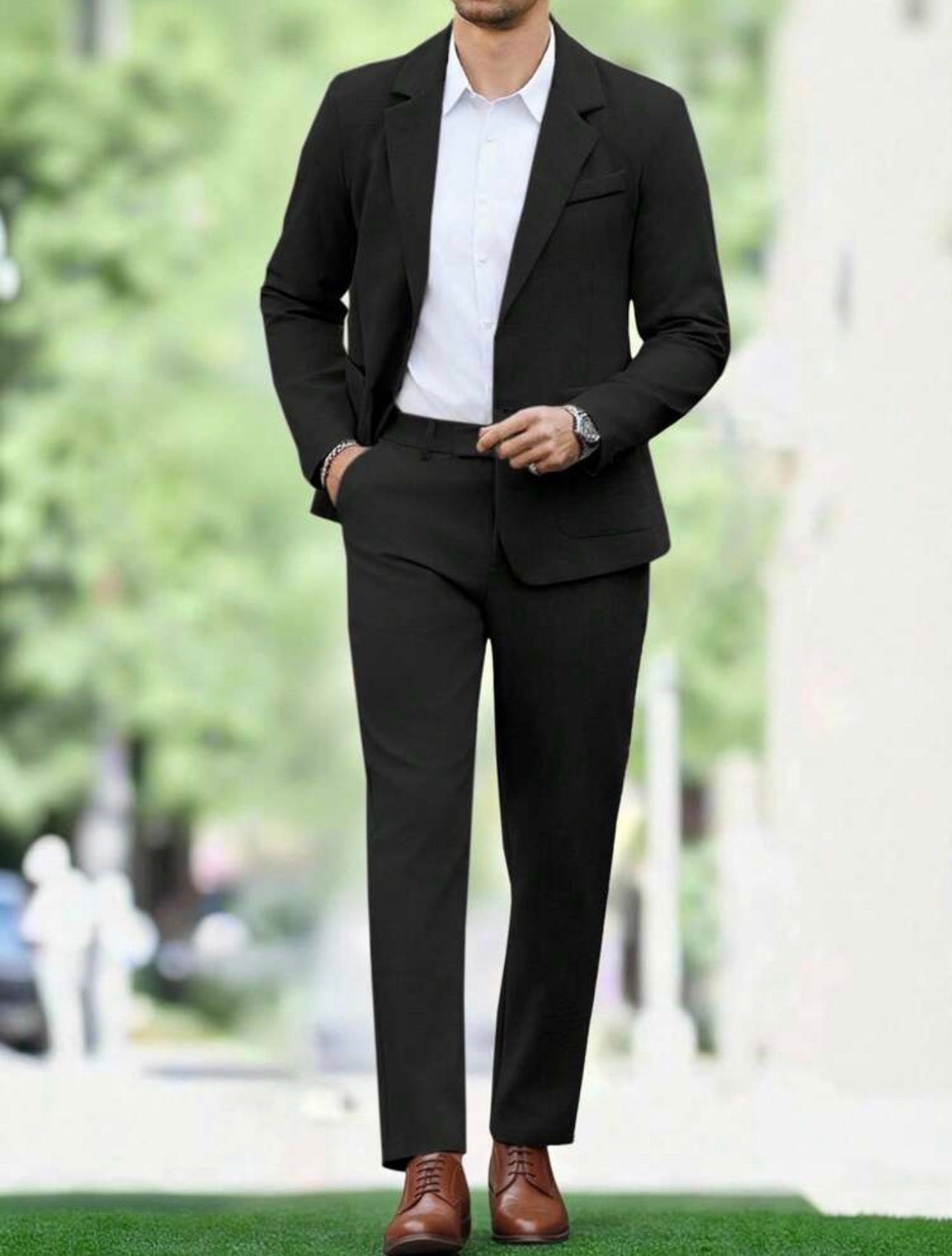 Men’s Solid Color Business Suit Set – Blazer & Pants Two-Piece Formal Outfit