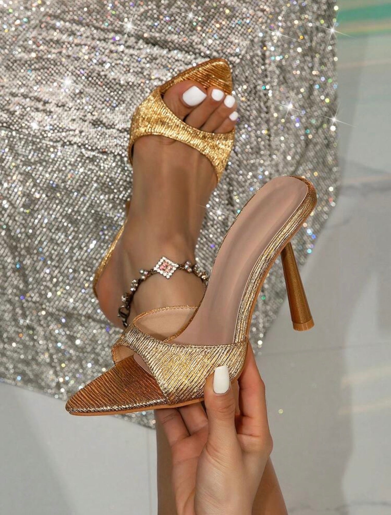 Women’s Pointed Toe High Heel Mules with Bowknot & Mesh Detail