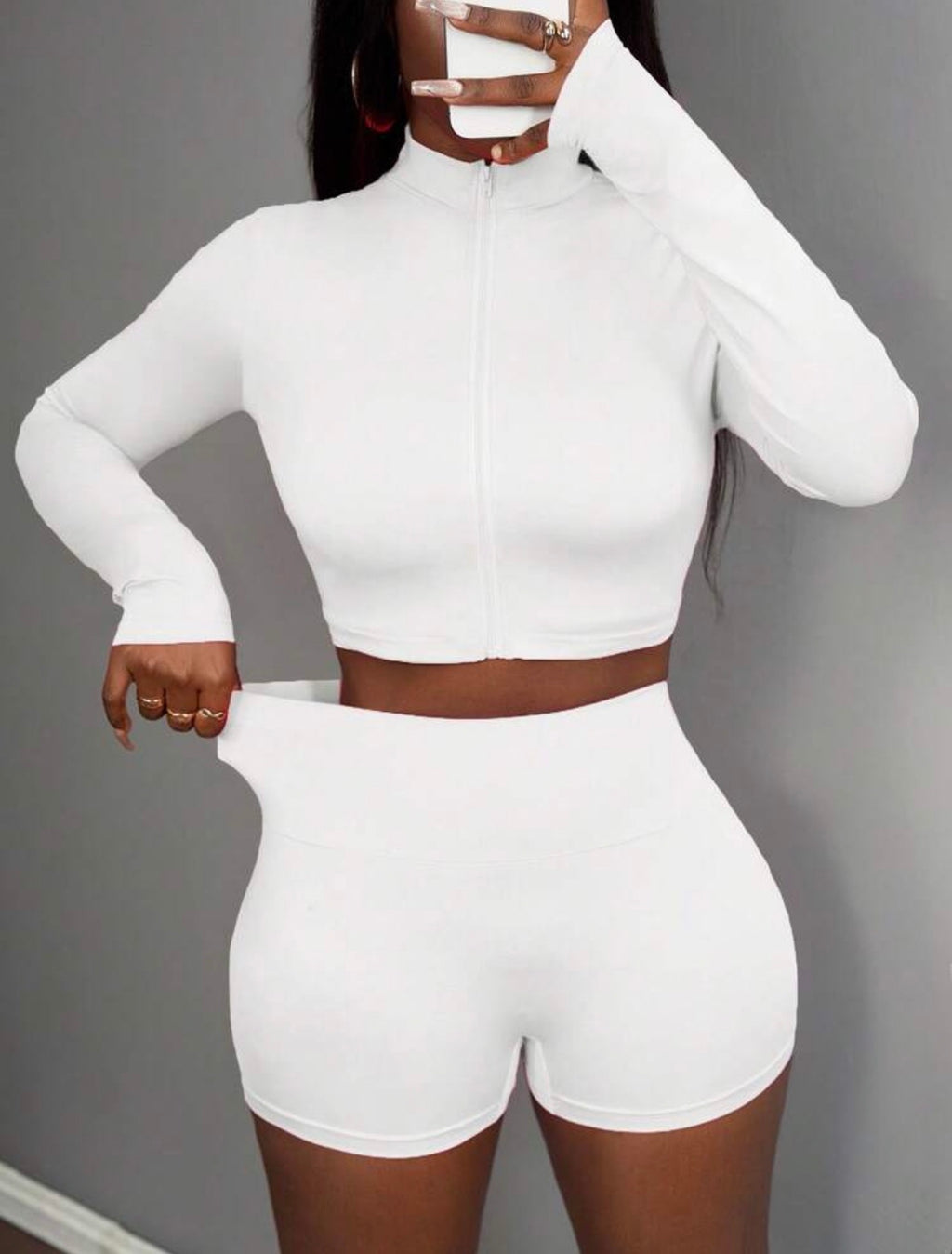 Women’s 3-Piece Sporty Summer Set with Half-Zip Jacket, Sleeveless Crop Top & Shorts