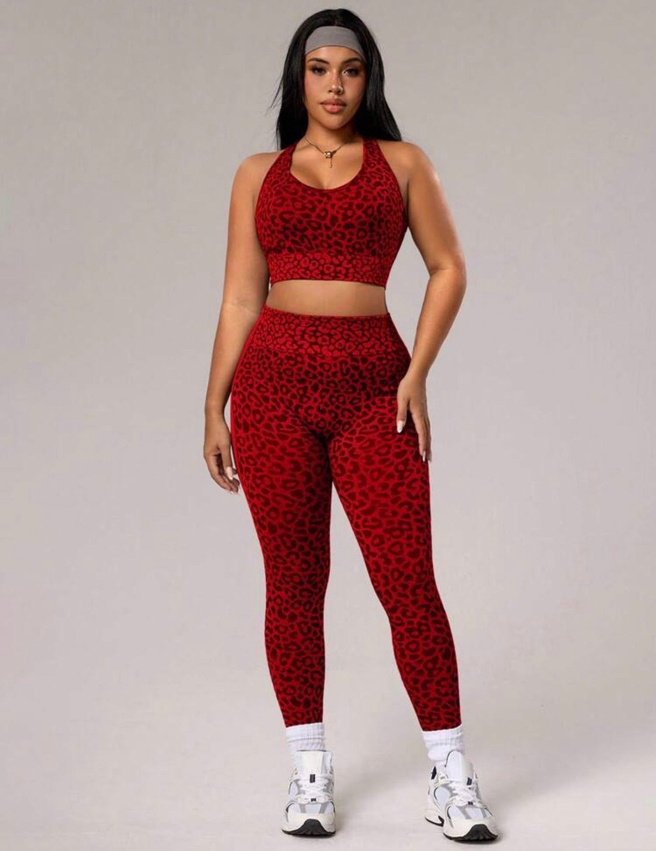 Women’s Plus Size Leopard Jacquard Camisole & Leggings Two-Piece Sports Set