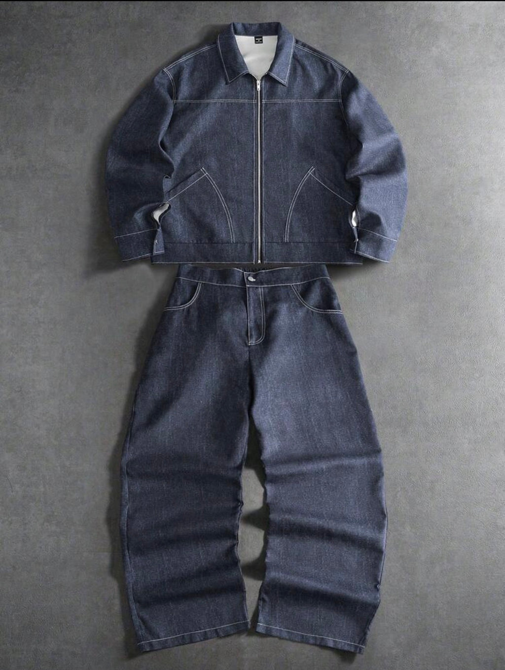 Men’s Denim Collar Long Sleeve Shirt & Pants Two-Piece Streetwear Set