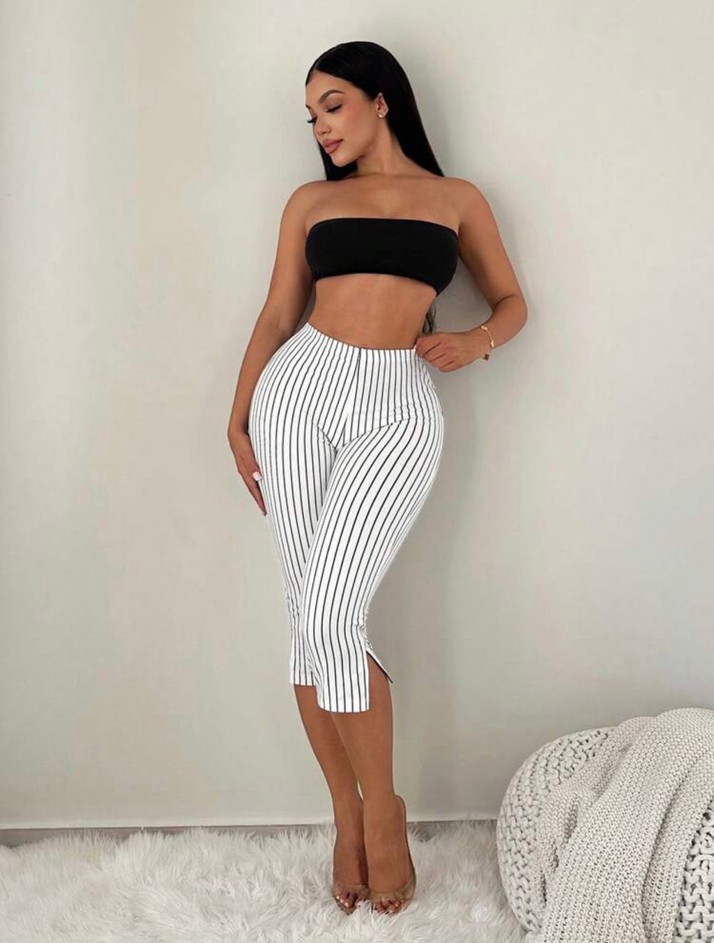 Women’s High Waist Skinny Split Hem Cropped Leggings – Casual Versatile Capris