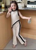 Girls Black & White Color Block Asymmetrical Top and Pants 2-Piece Fashion Set
