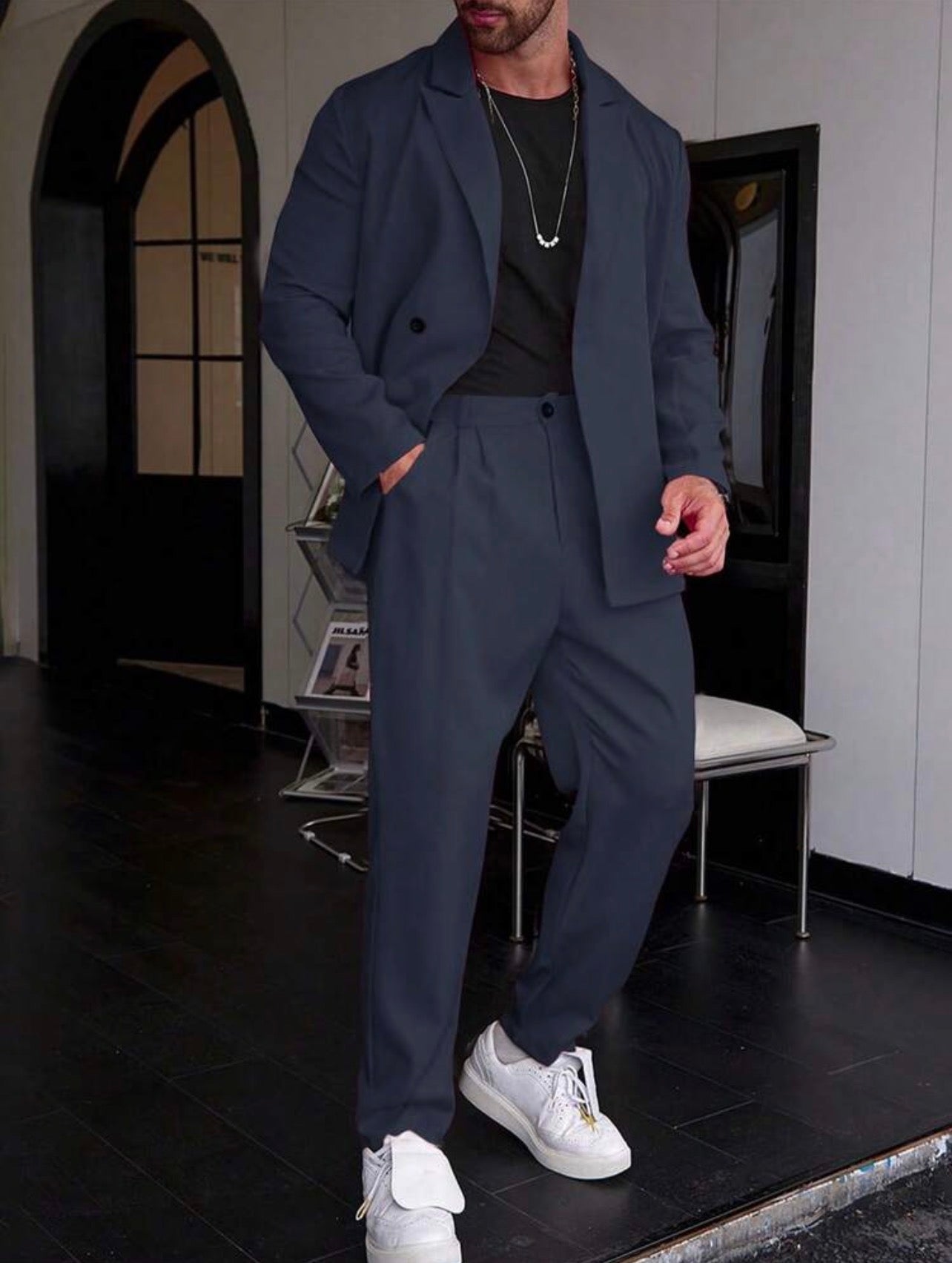 Men’s Single-Breasted Blazer & Pocket Detail Suit Pants Two-Piece Formal Set