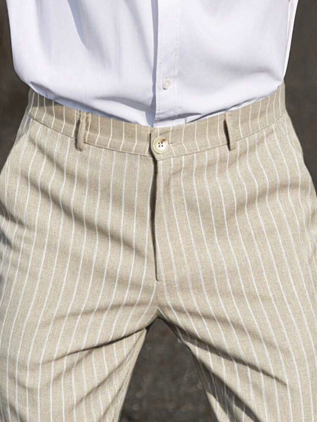 Men’s Striped Tapered Loose Fit Suit Pants with Pockets – Casual Formal Trousers