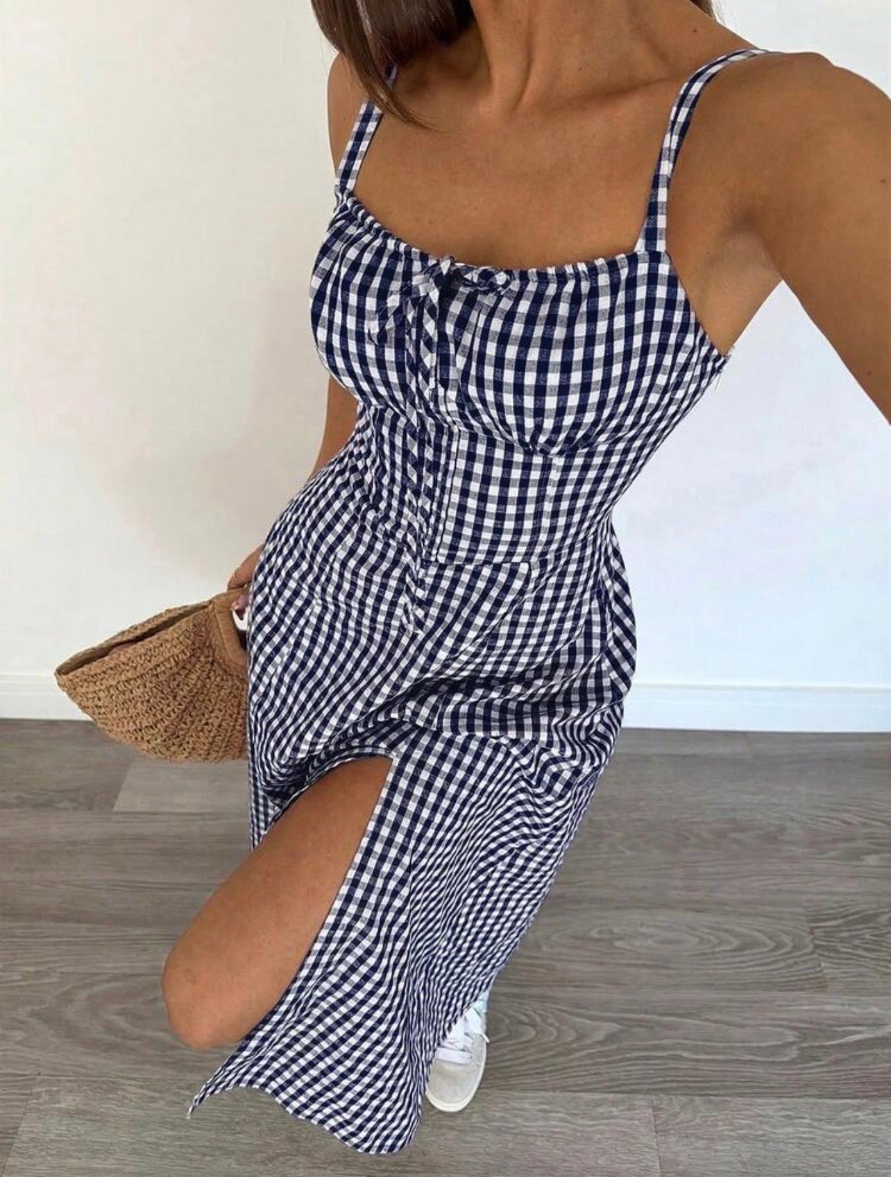 Women’s Floral Print Cinched Waist Slit Hem Cami Dress – Casual Resort Style