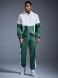 Men’s Contrast Color Hooded Jacket & Sweatpants Two-Piece Tracksuit Set – Sportswear Outfit