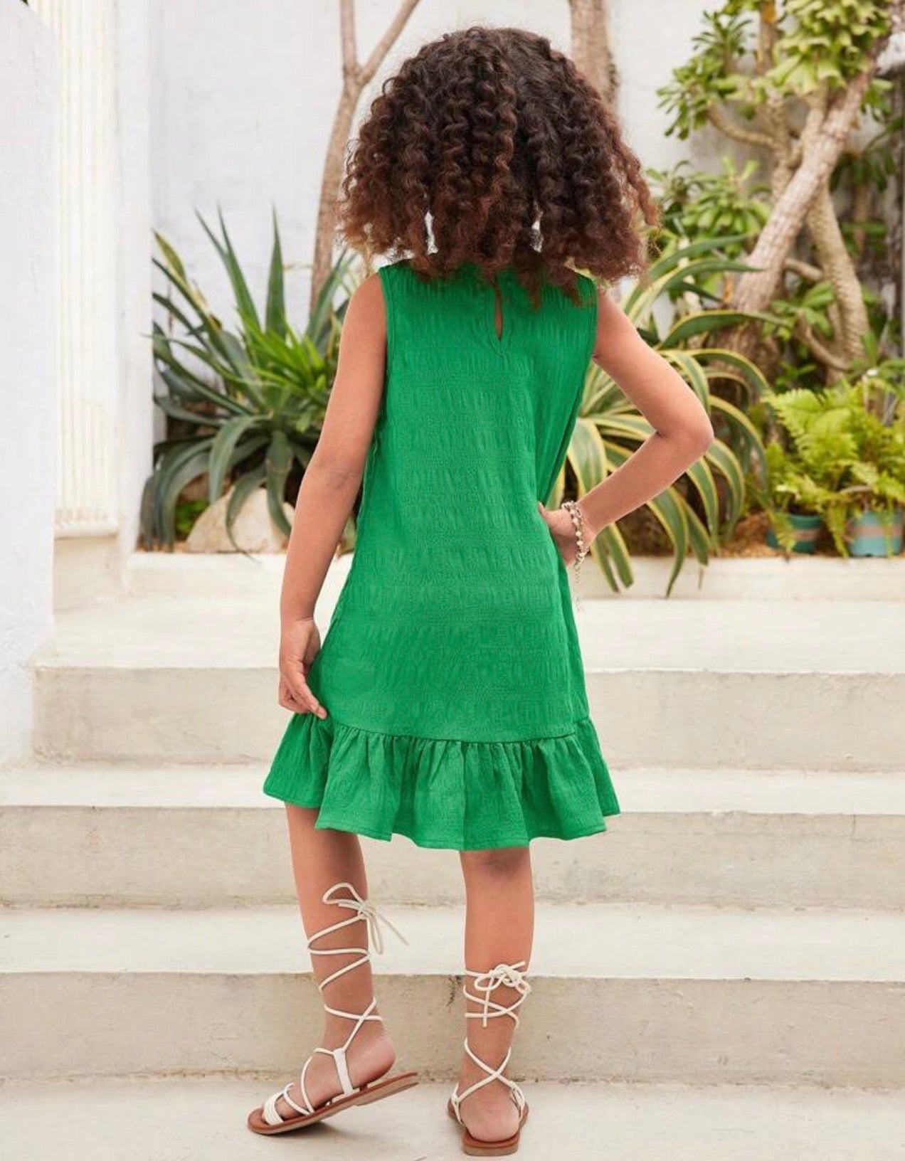 Girls Sleeveless Round Neck Casual Vacation Dress for Holiday Wear