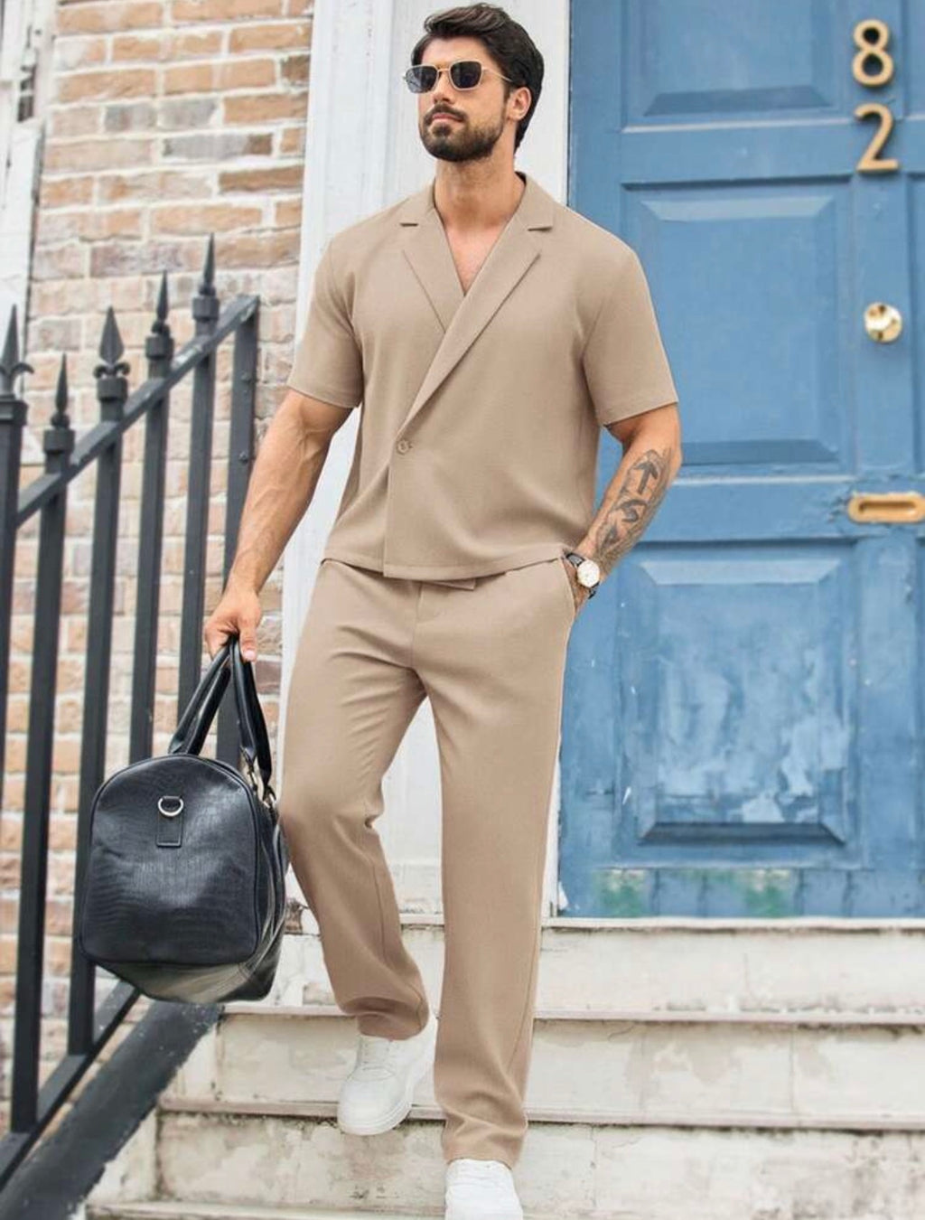 Men’s Drop Shoulder Short Sleeve Shirt Two-Piece Set – Casual Loose Fit Co-Ord