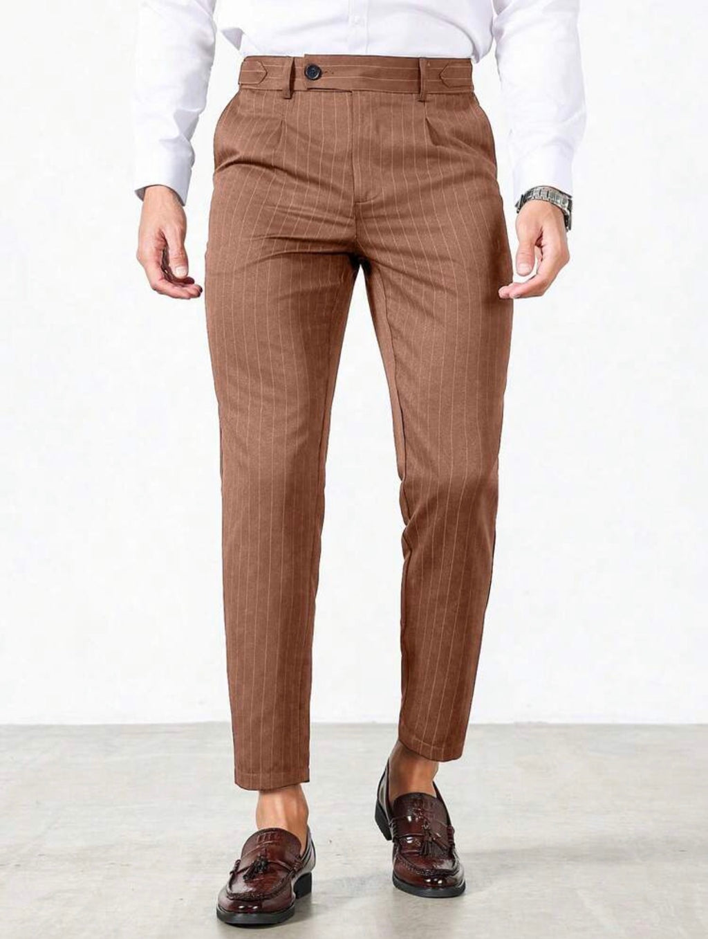 Men’s Vertical Striped Tapered Suit Pants – Business Casual Formal Trousers