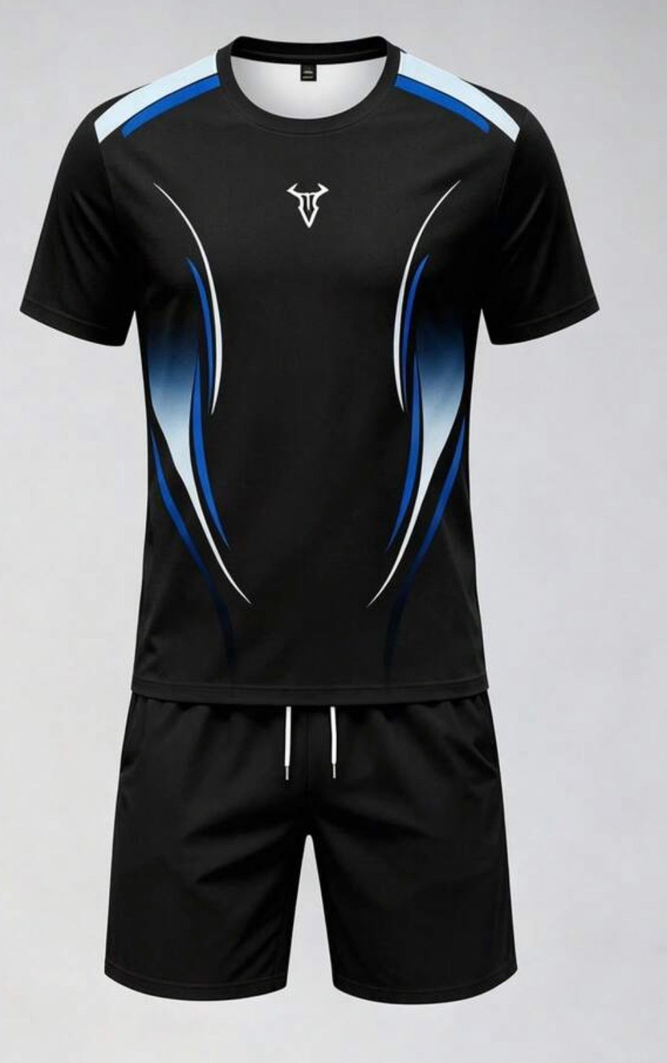 Men’s Bull Horn Graphic T-Shirt & Drawstring Shorts Sports Outfit Set