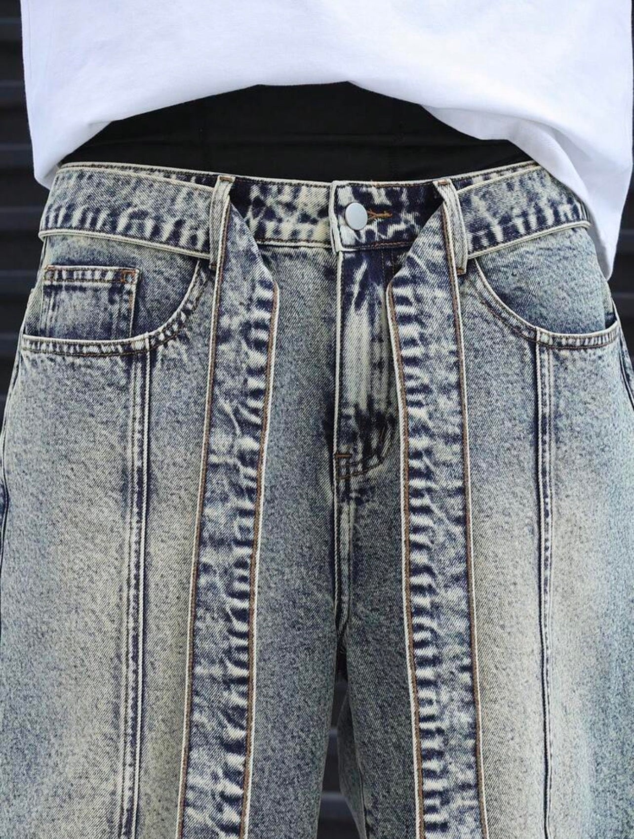 Men’s Distressed Waist Belt Wide Leg Denim Shorts – Casual Streetwear Bottoms