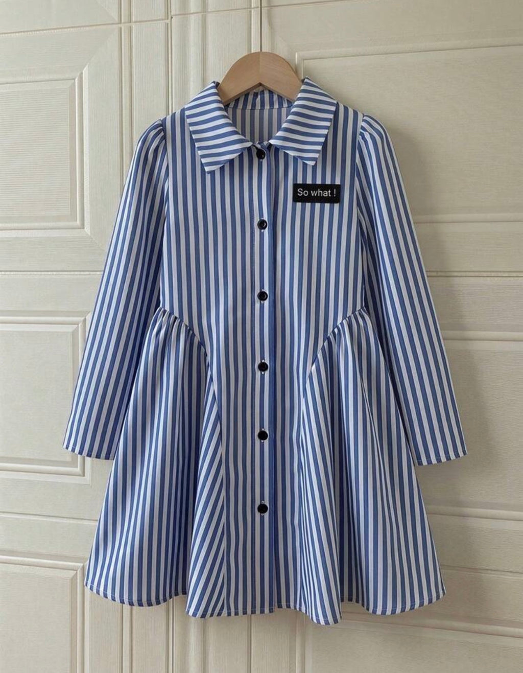 Girls & Mom Matching Striped Collar Belted Long Sleeve Dress for Casual Wear