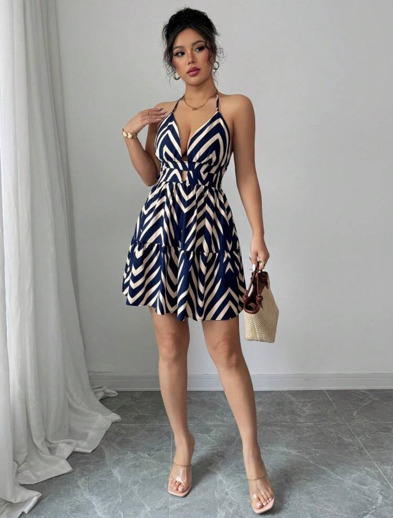 Elenzga Women’s Bohemian Print Spaghetti Strap Backless Vacation Dress