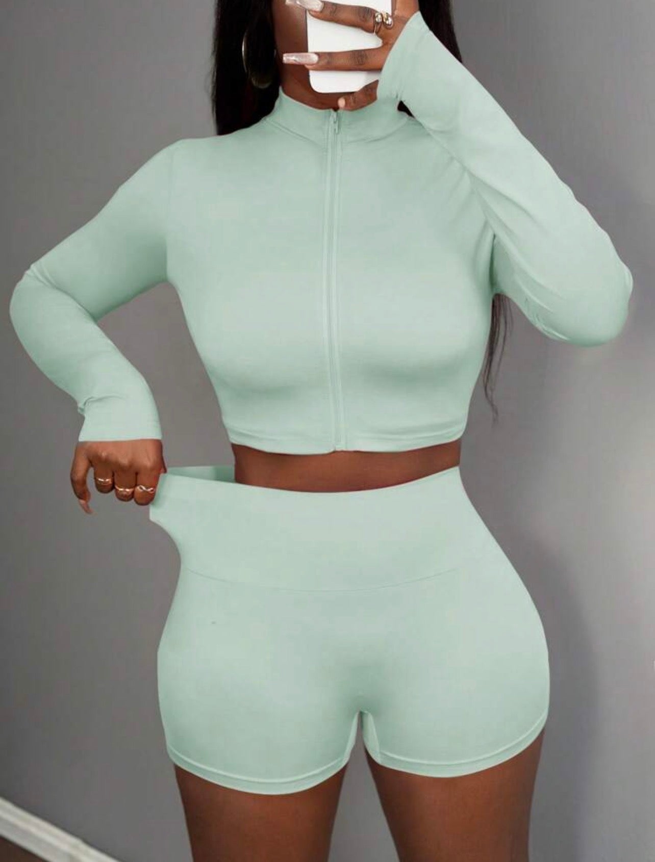 Women’s 3-Piece Sporty Summer Set with Half-Zip Jacket, Sleeveless Crop Top & Shorts