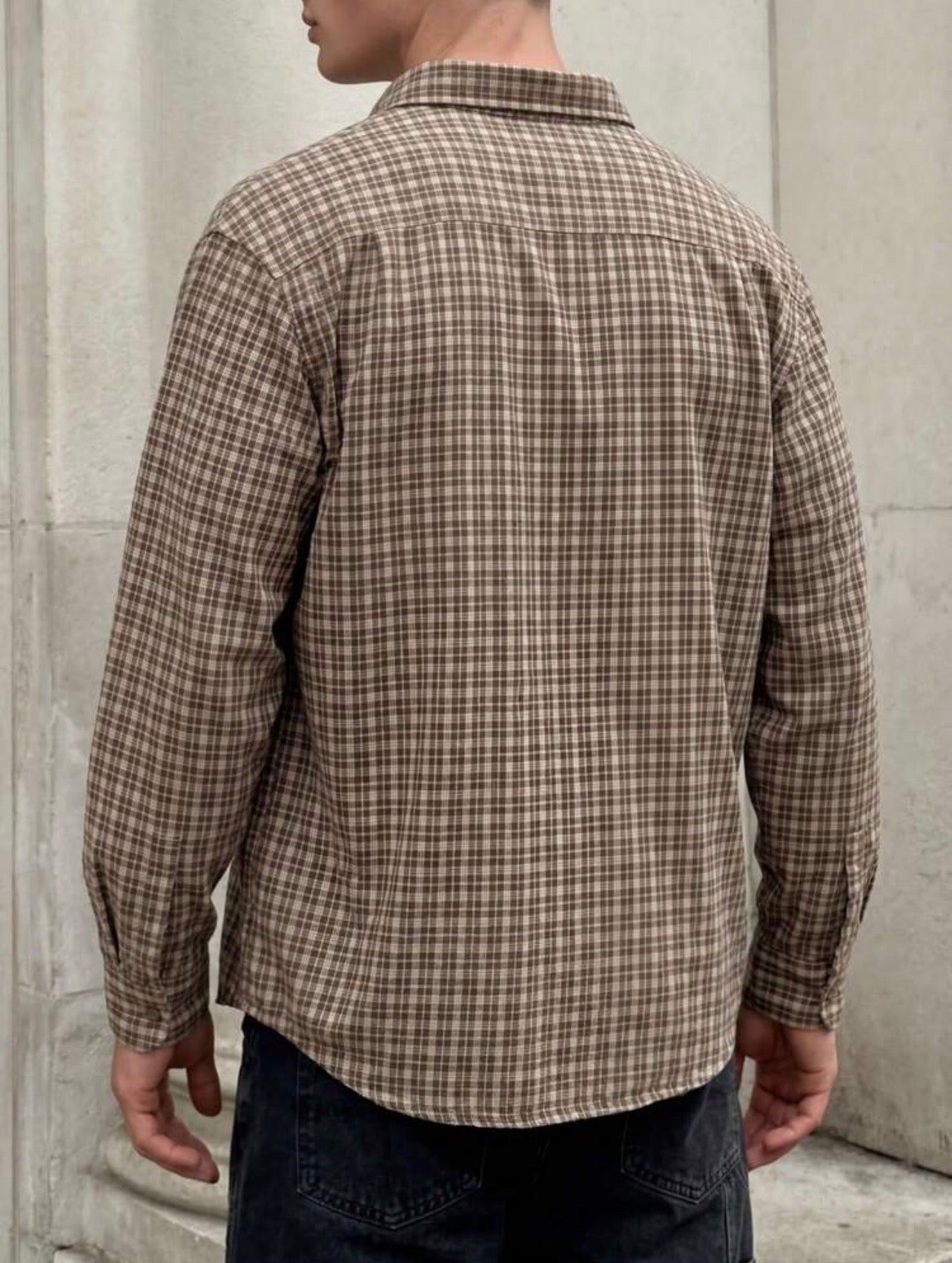 Men’s Contrast Plaid Button-Up Shirt – Vintage Casual Loose Fit Top