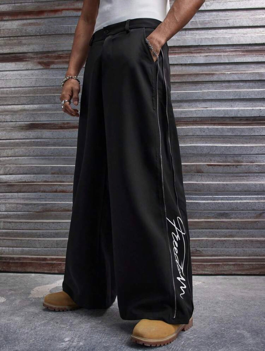 Men’s Zip Decor Loose Wide-Leg Pants – Casual Street Fashion Trousers