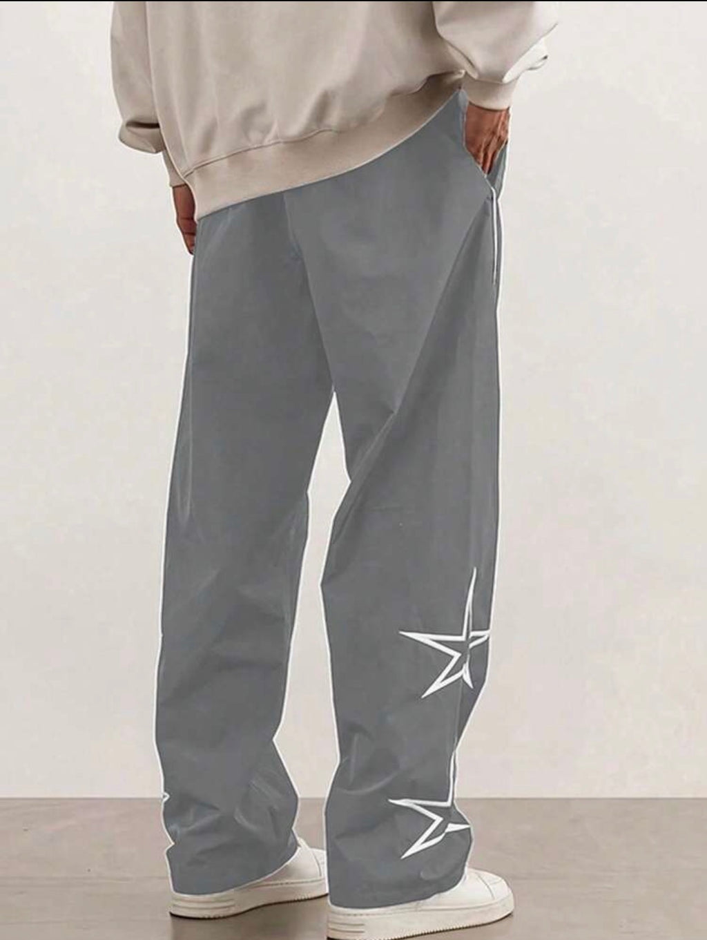 Men’s Straight-Leg Loose Fit Sweatpants with Star & Letter Print – Casual Streetwear Style for Fall