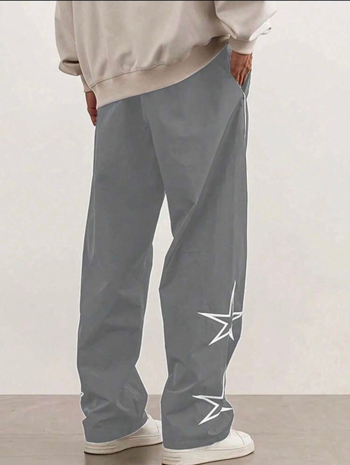 Men’s Straight-Leg Loose Fit Sweatpants with Star & Letter Print – Casual Streetwear Style for Fall