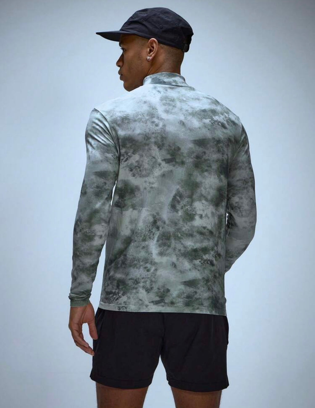Men’s Seamless High Zip Neck Long Sleeve Athletic Gym Top with All-Over Print