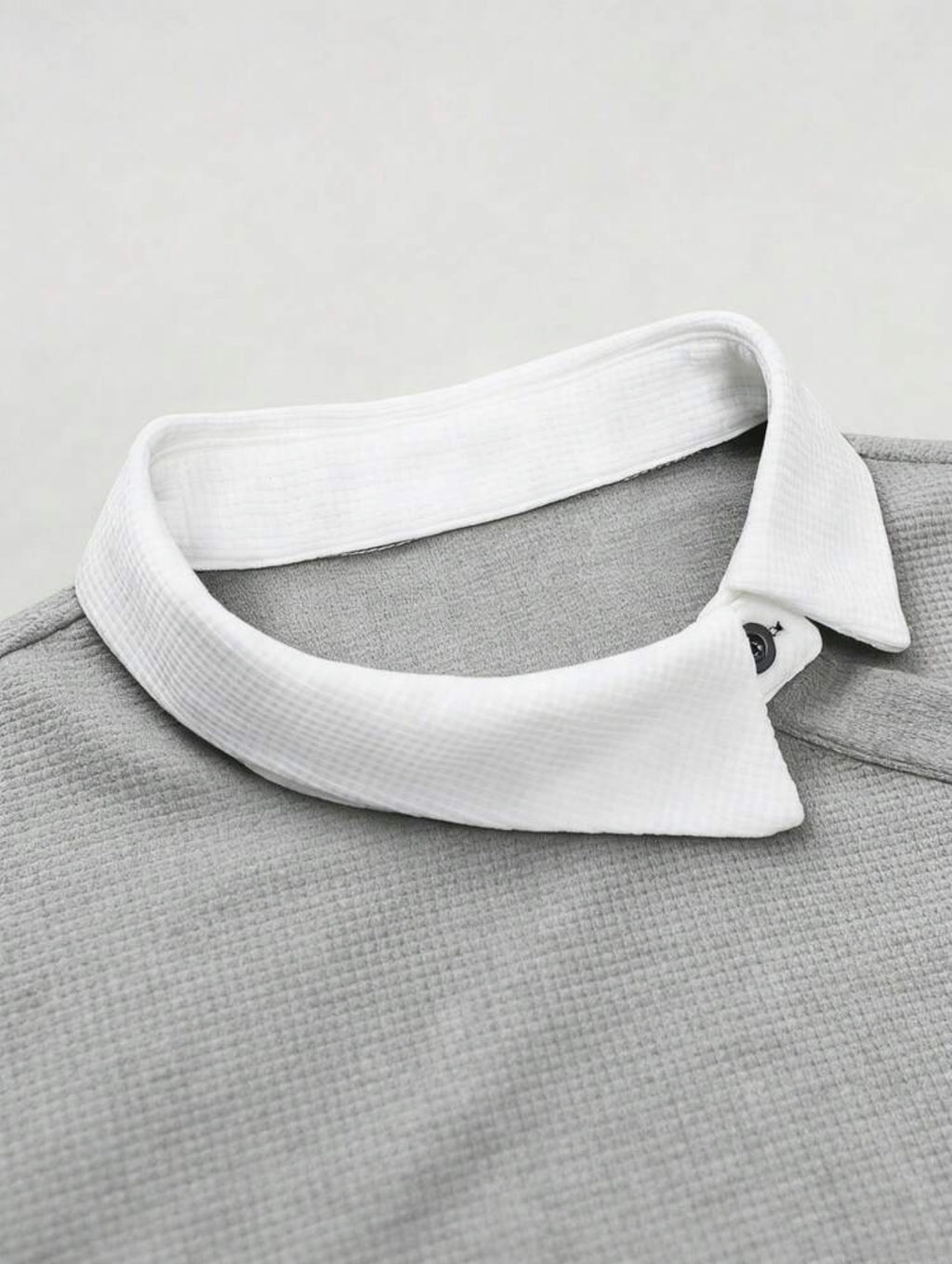 Men’s Contrast Color Long Sleeve Buttoned Knitted Polo Shirt – Casual Business Top