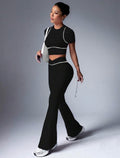 Women’s Color Block Short Sleeve Top & Flare Leggings Sports Set