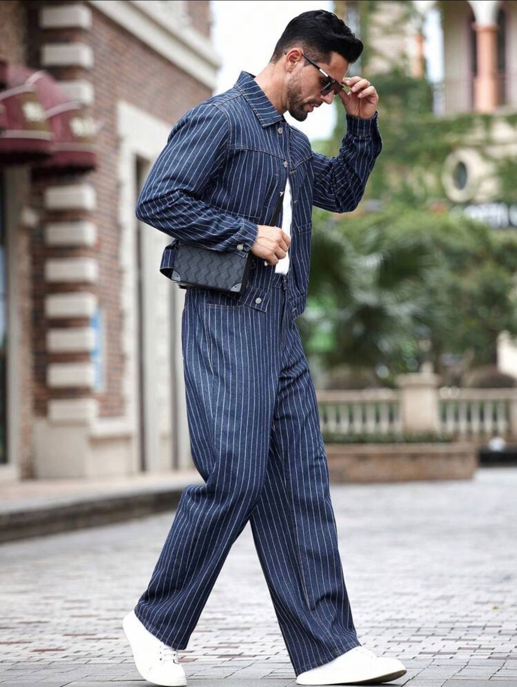 Men’s Striped Jacket & Jeans Two-Piece Casual Set – Urban Fall Outfit