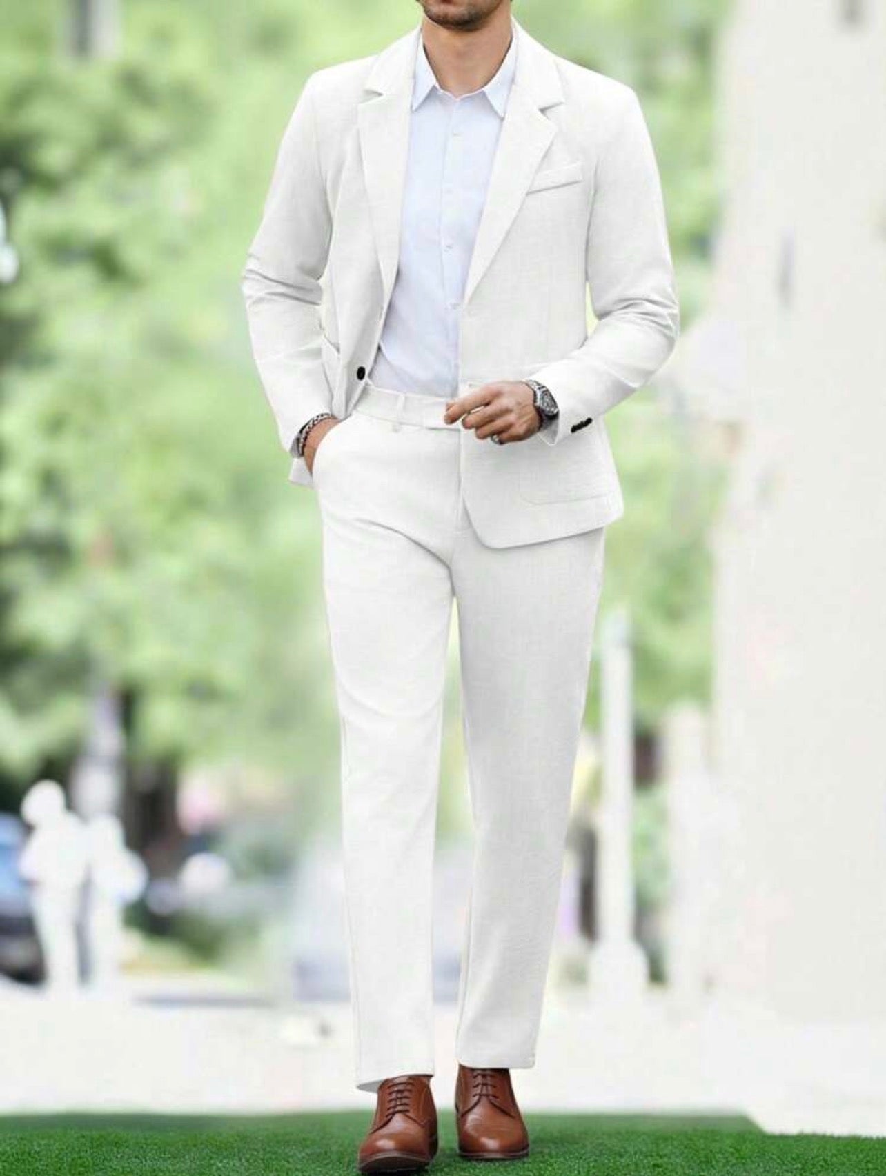 Men’s Solid Color Business Suit Set – Blazer & Pants Two-Piece Formal Outfit