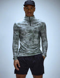 Men’s Seamless High Zip Neck Long Sleeve Athletic Gym Top with All-Over Print