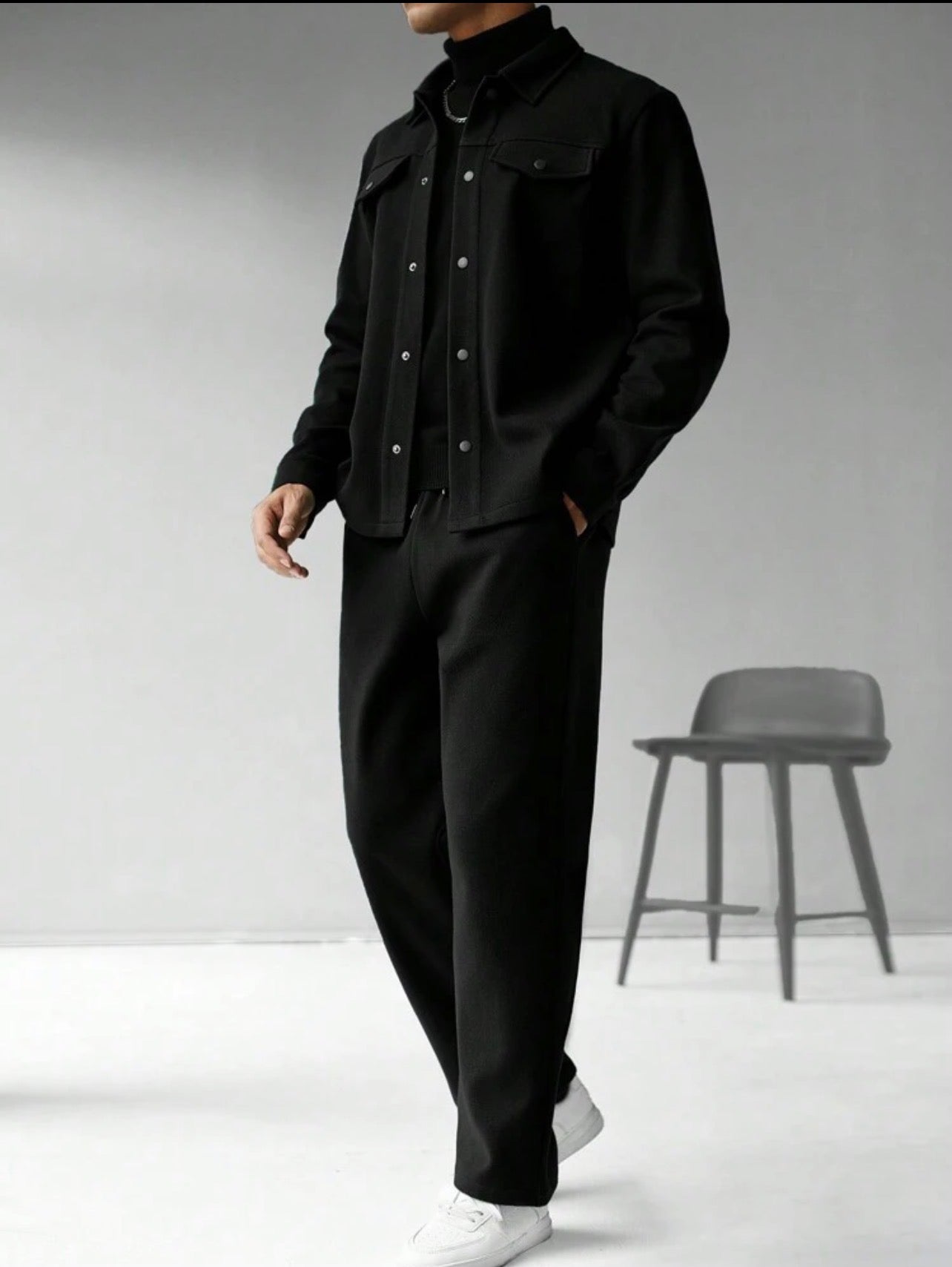 Men’s Solid Color Single-Breasted Jacket & Pants Two-Piece Set – Casual Fall Outfit