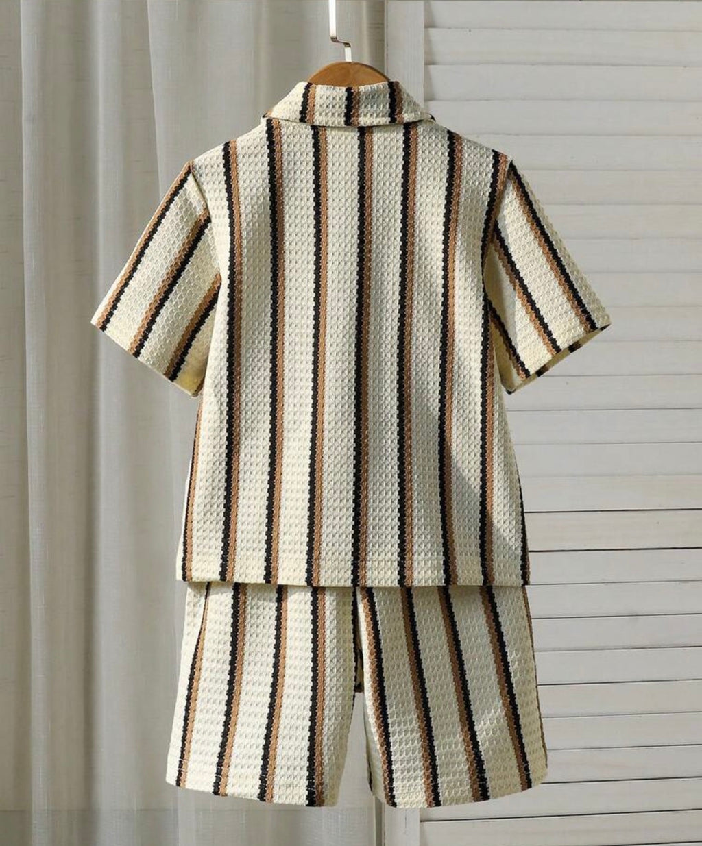Kids Boys Vertical Striped Short Sleeve Shirt & Casual Shorts 3-Piece Outfit Set