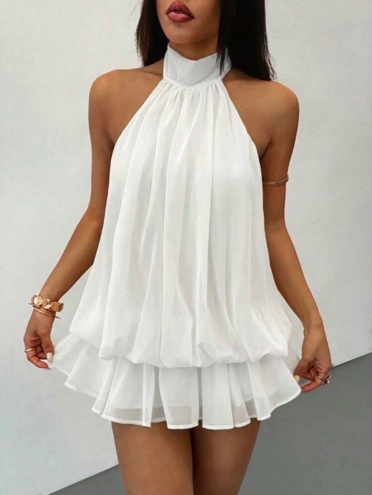 Elegant Sleeveless Tie-Neck Mini Dress for Women – Chic Party & Casual Wear Dress