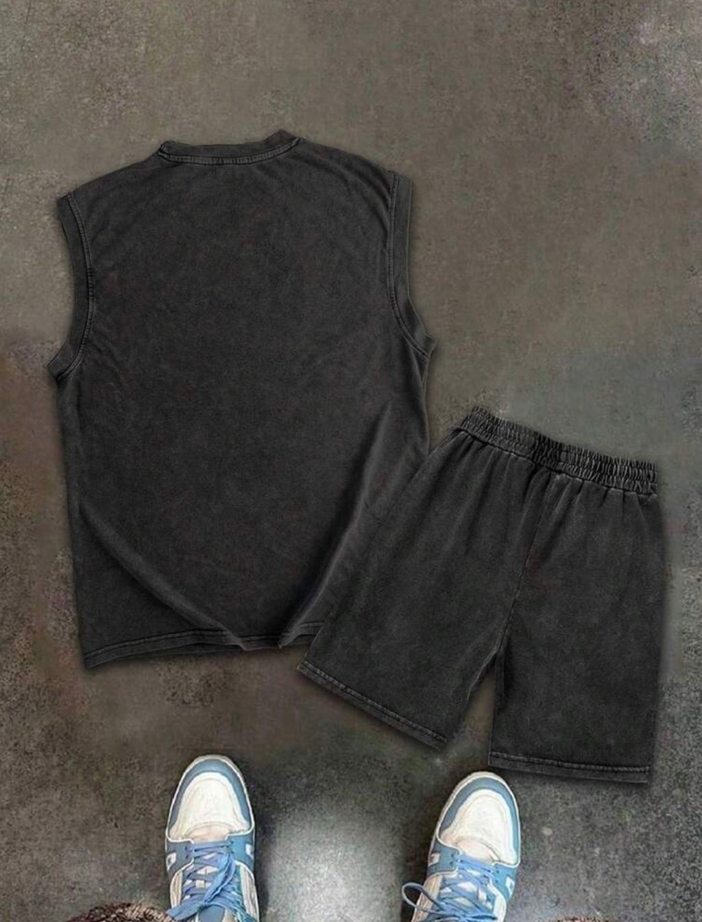 Men’s Vintage Washed Letter Print Tank Top & Shorts Two-Piece Set – Sport Casual Outfit