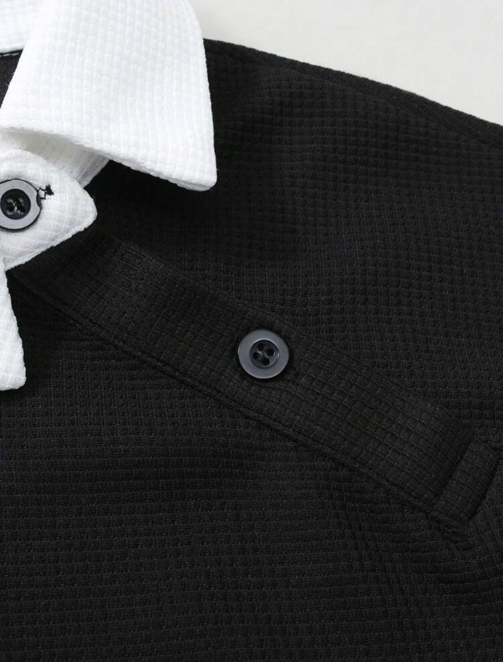 Men’s Contrast Color Long Sleeve Buttoned Knitted Polo Shirt – Casual Business Top