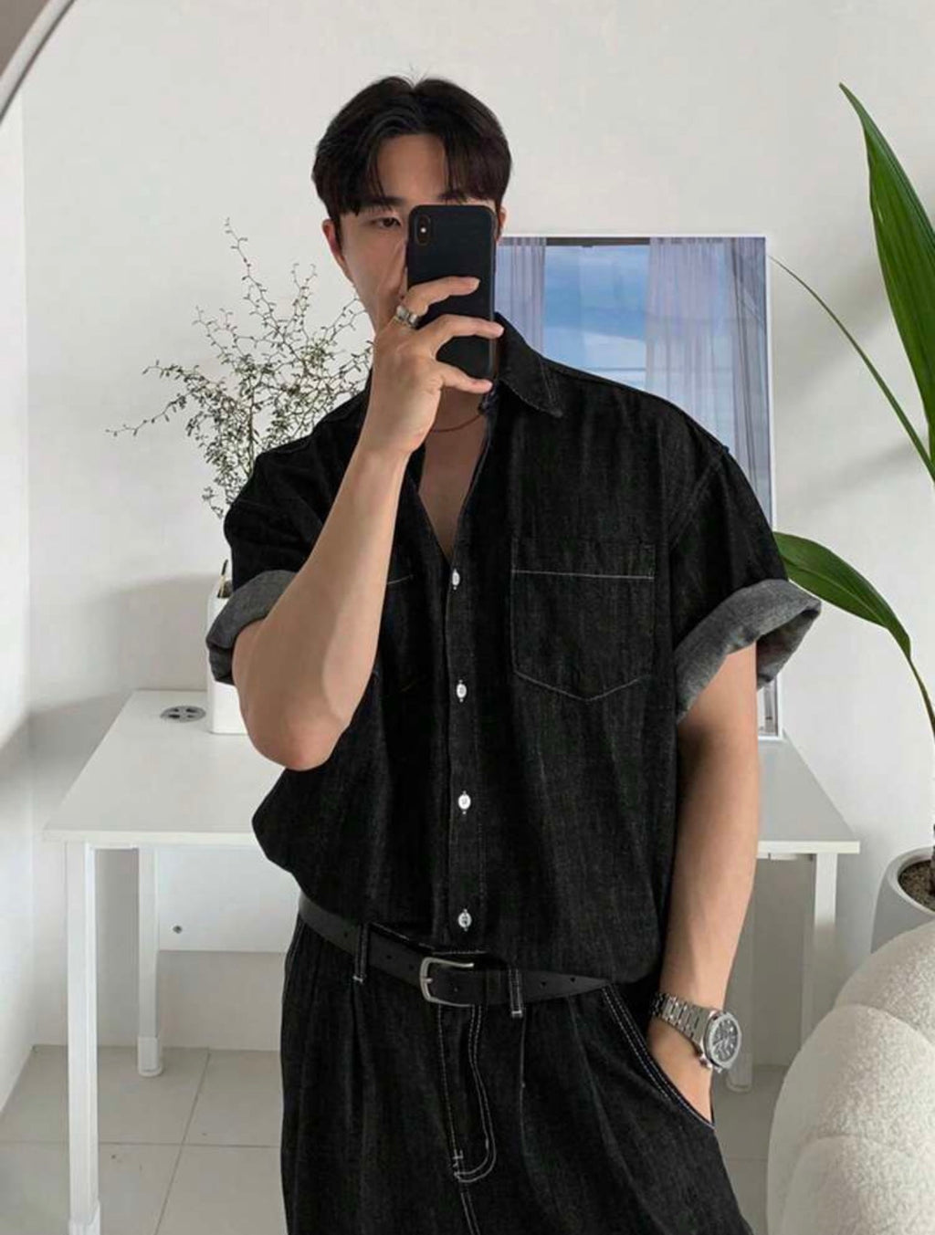 Men’s Solid Color Denim Two-Piece Suit – Casual Spring/Summer Outfit
