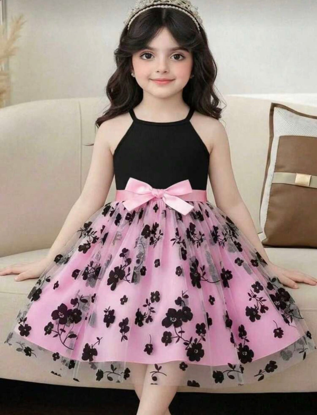 Girls Mesh Patchwork Cami Dress with Fluffy Skirt & Belt for Parties and Summer Wear