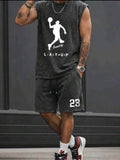 Men’s Vintage Washed Letter Print Tank Top & Shorts Two-Piece Set – Sport Casual Outfit