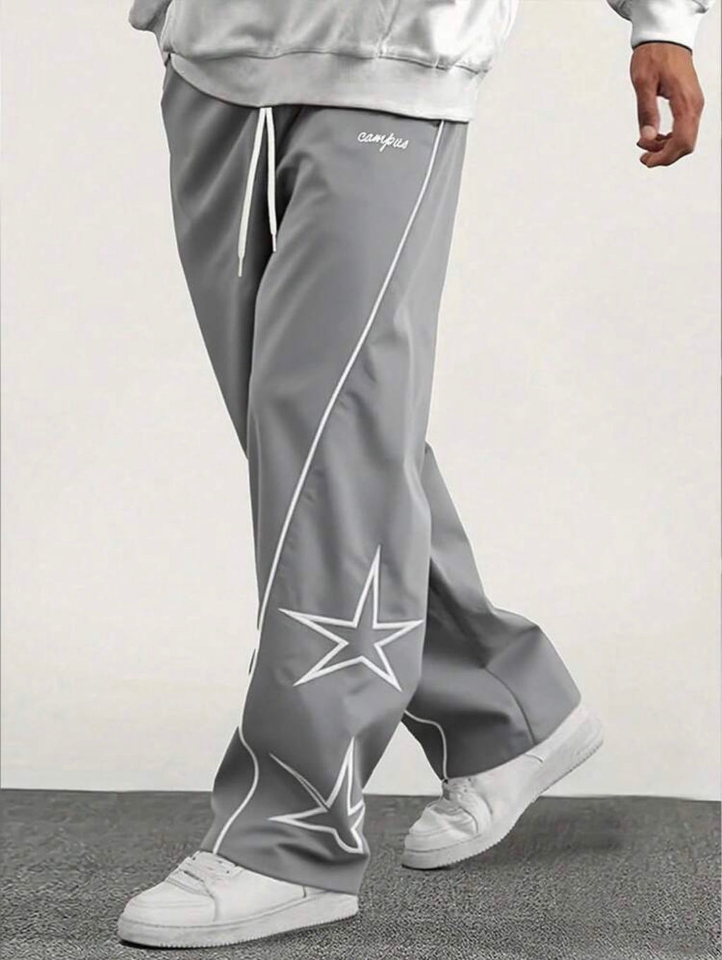 Men’s Straight-Leg Loose Fit Sweatpants with Star & Letter Print – Casual Streetwear Style for Fall