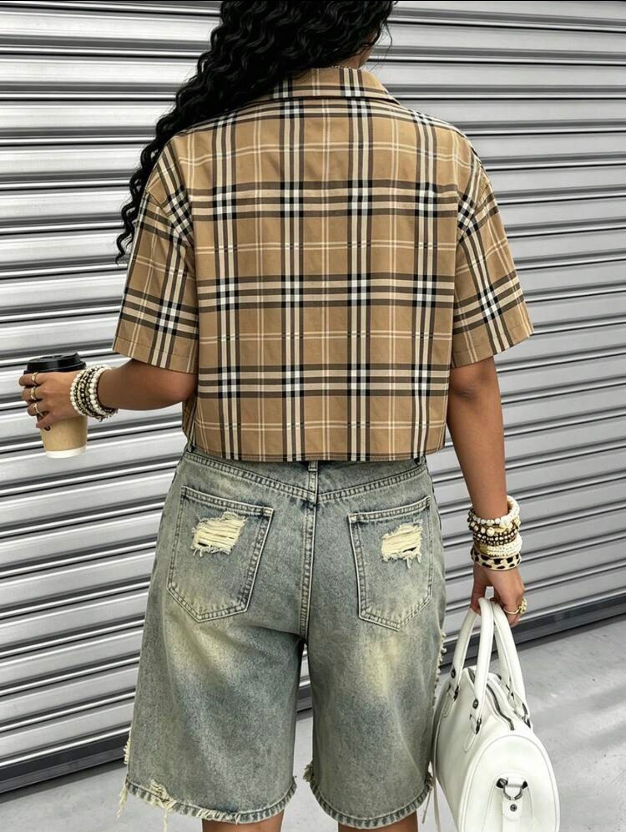 Rovax Short Cardigan Shirt Collar Drop Shoulder Short Sleeve Top
