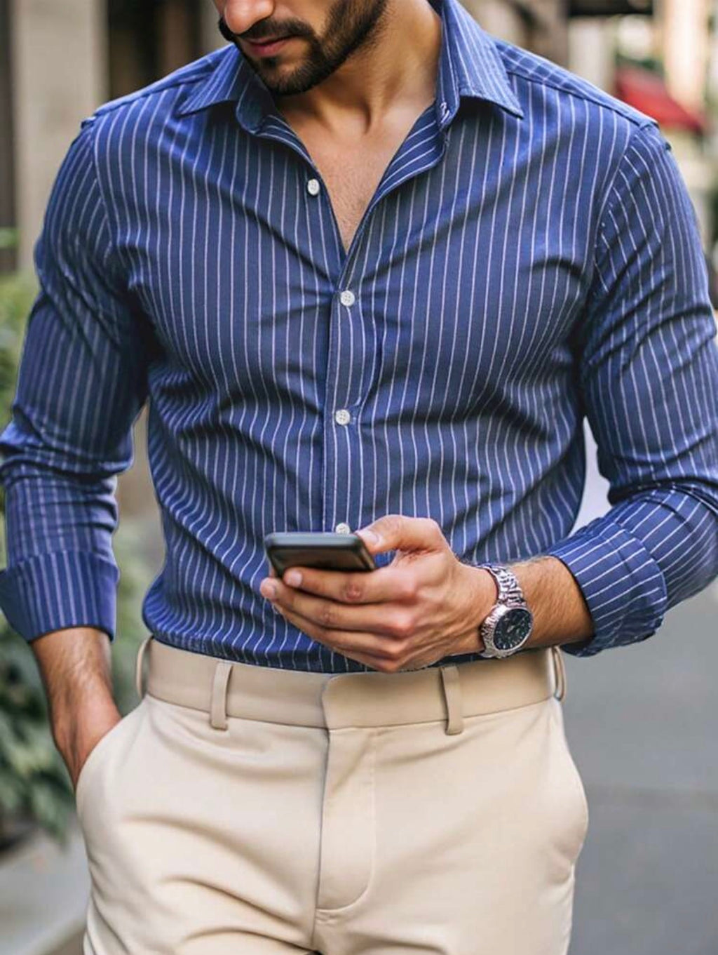 Men’s Striped Long Sleeve Formal Shirt – Casual Business Top
