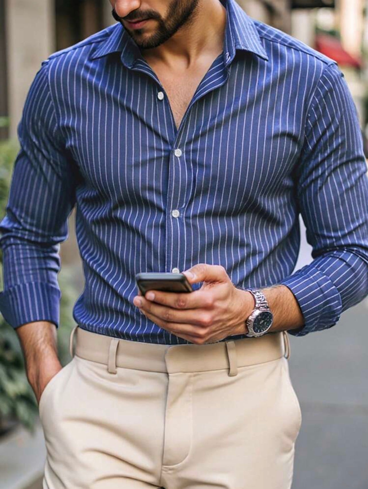 Men’s Striped Long Sleeve Formal Shirt – Casual Business Top