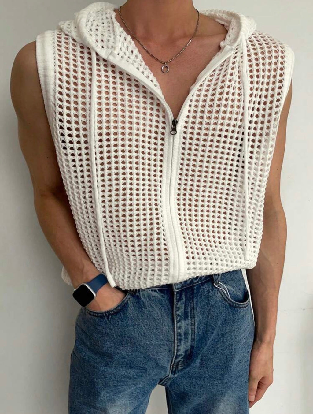 Men’s Perforated Hooded Cardigan Jacket – Casual Summer Outerwear