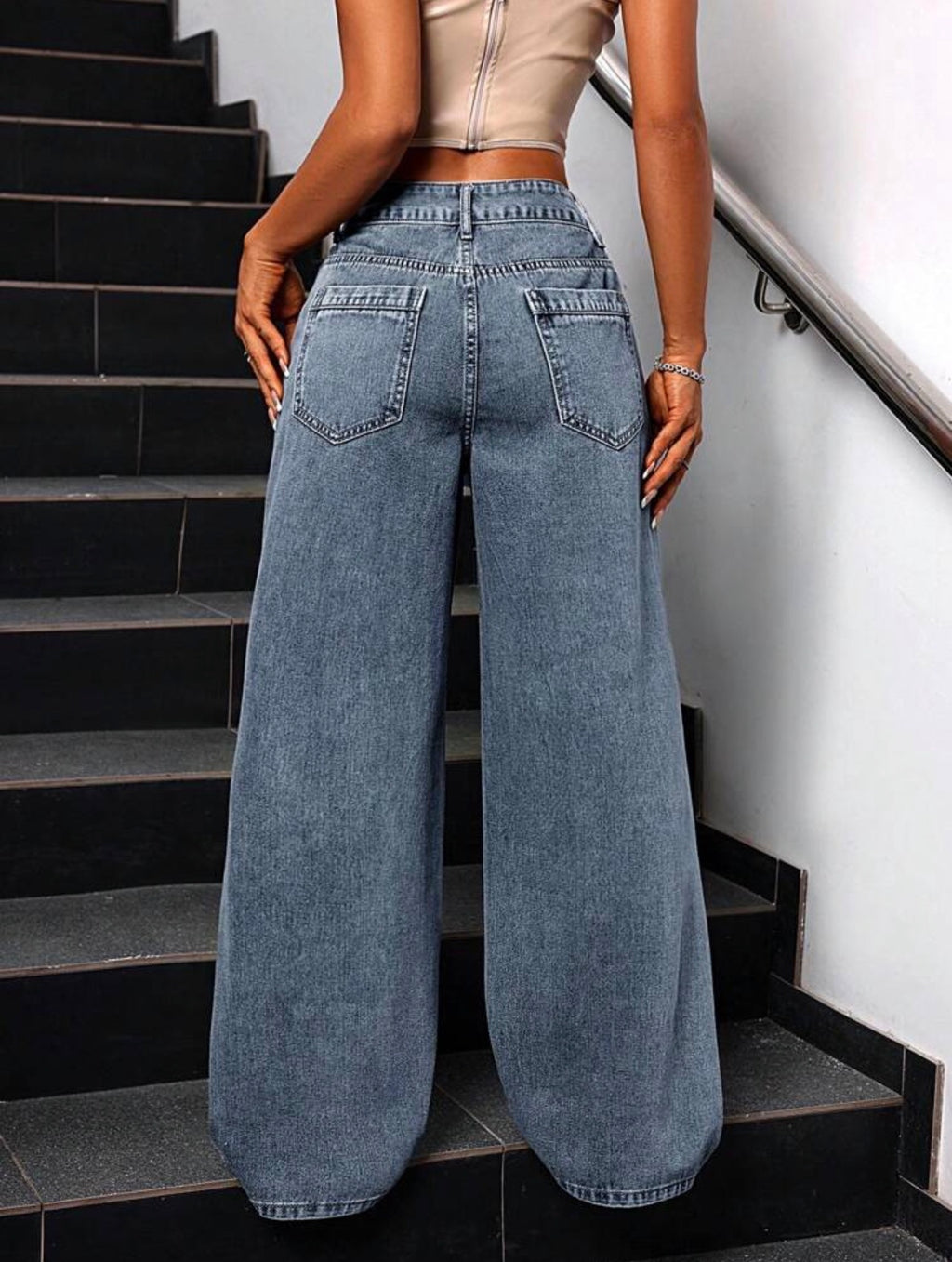Women’s Distressed Loose Fit Wide Leg Denim Pants – Casual Streetwear Jeans